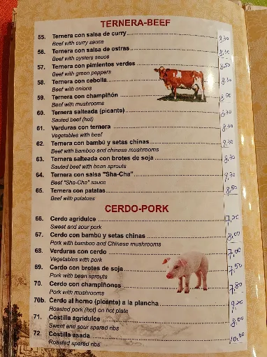 Carta de Restaurante Jardín Chino